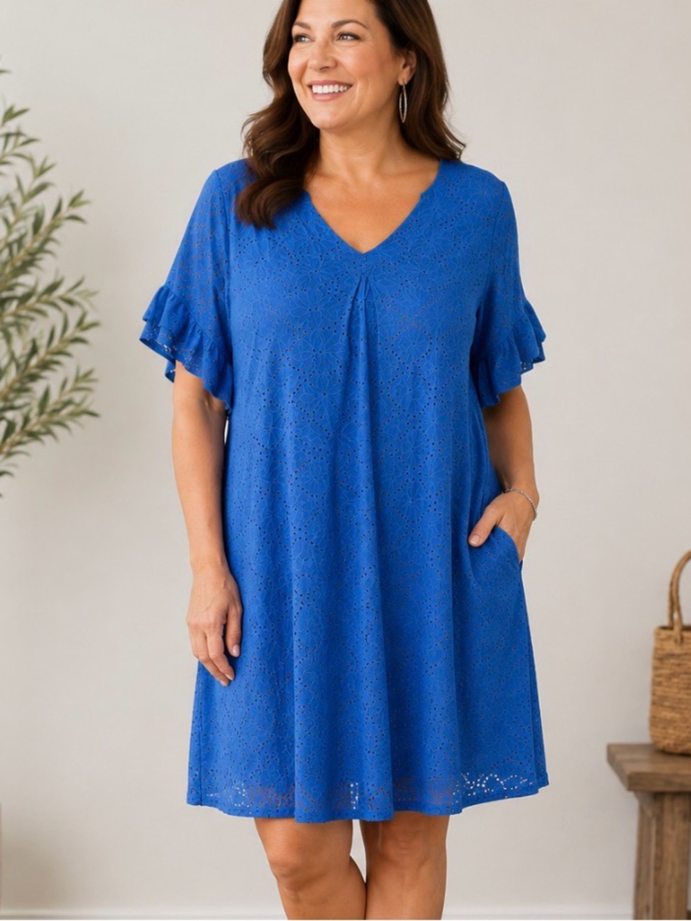 RUBY RD. Blue Lined Floral Shift Dress V-Neck Plus Size 2X New NWT